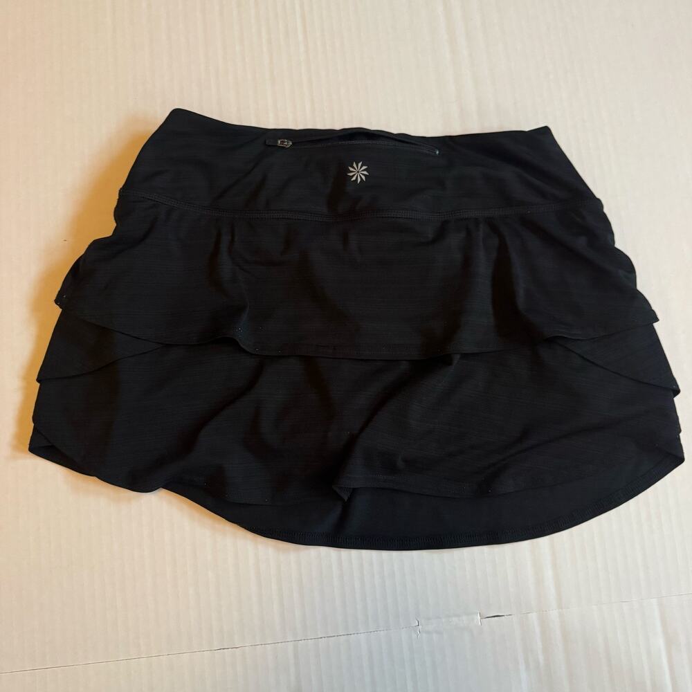 Athleta black Small Ruffle mini sport skirt skort with shorts pull tie stretchy